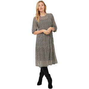 Ellos Women's Plus Black Geometric Print Sheer Overlay Tiered Dress Size 18/20